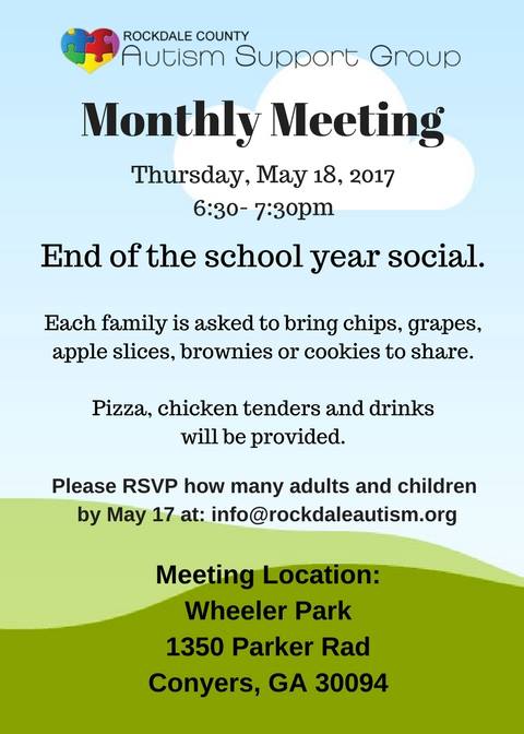 May Meeting – End of the School Year Social – May 18, 2017